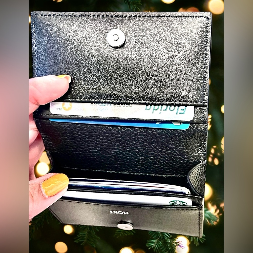 Dior NWOT Leather Wallet with Box&Dust bagPebbled black leather/white stitching - Picture 3 of 15